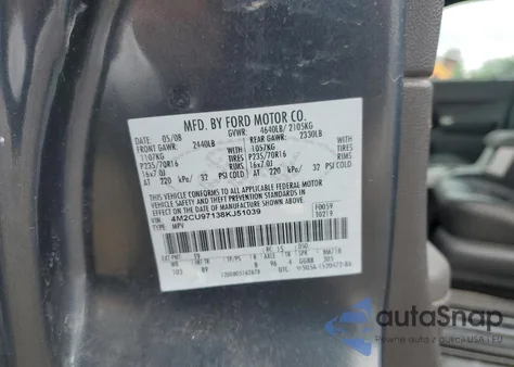 2008 Mercury Mariner Premier из США, поврежденный, VIN 4M2CU97138KJ51039